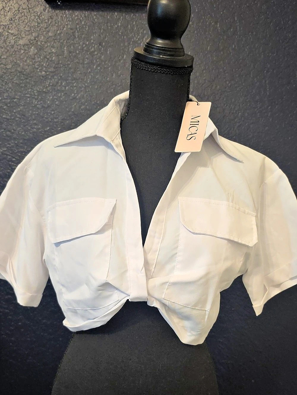 Micas White Cropped Knot-Front Shirt
